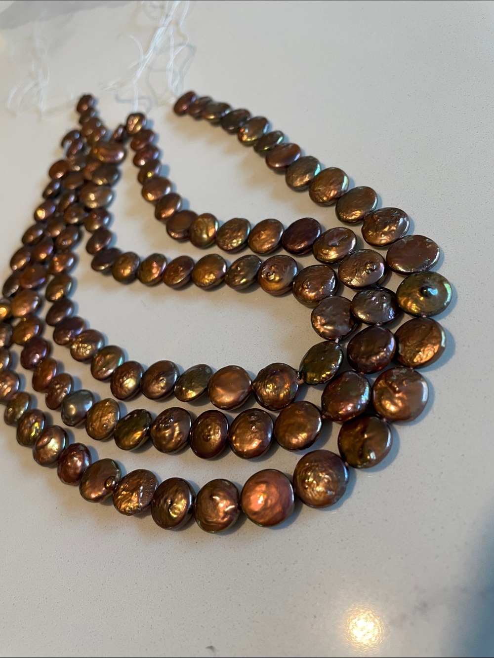 3 Strands  fresh water coin Pearls, Brown/ Bronze color Elegant Women's Jewelry